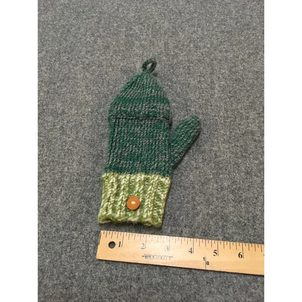 Homemade Convertible Mittens Kids 4-8 Years Green 100% Wool Flip Top Gloves